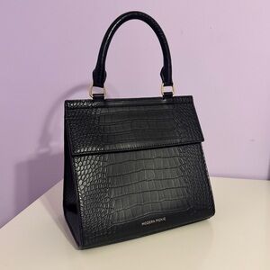 Modern Picnic Luncher Bag Black Faux Crocodile